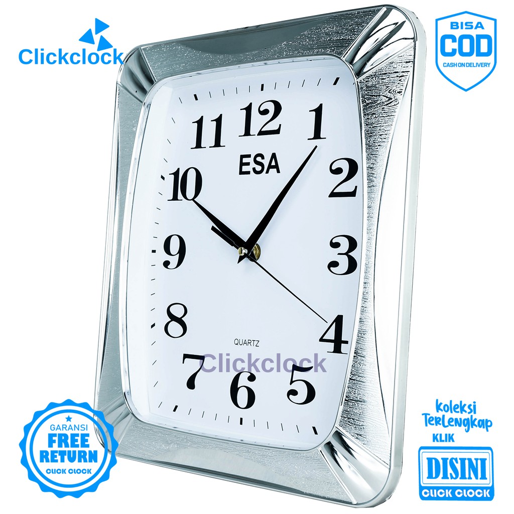 Jam Dinding Quartz Minimalis Silver Esa WS 4067 Kecil Dekorasi Dinding Unik