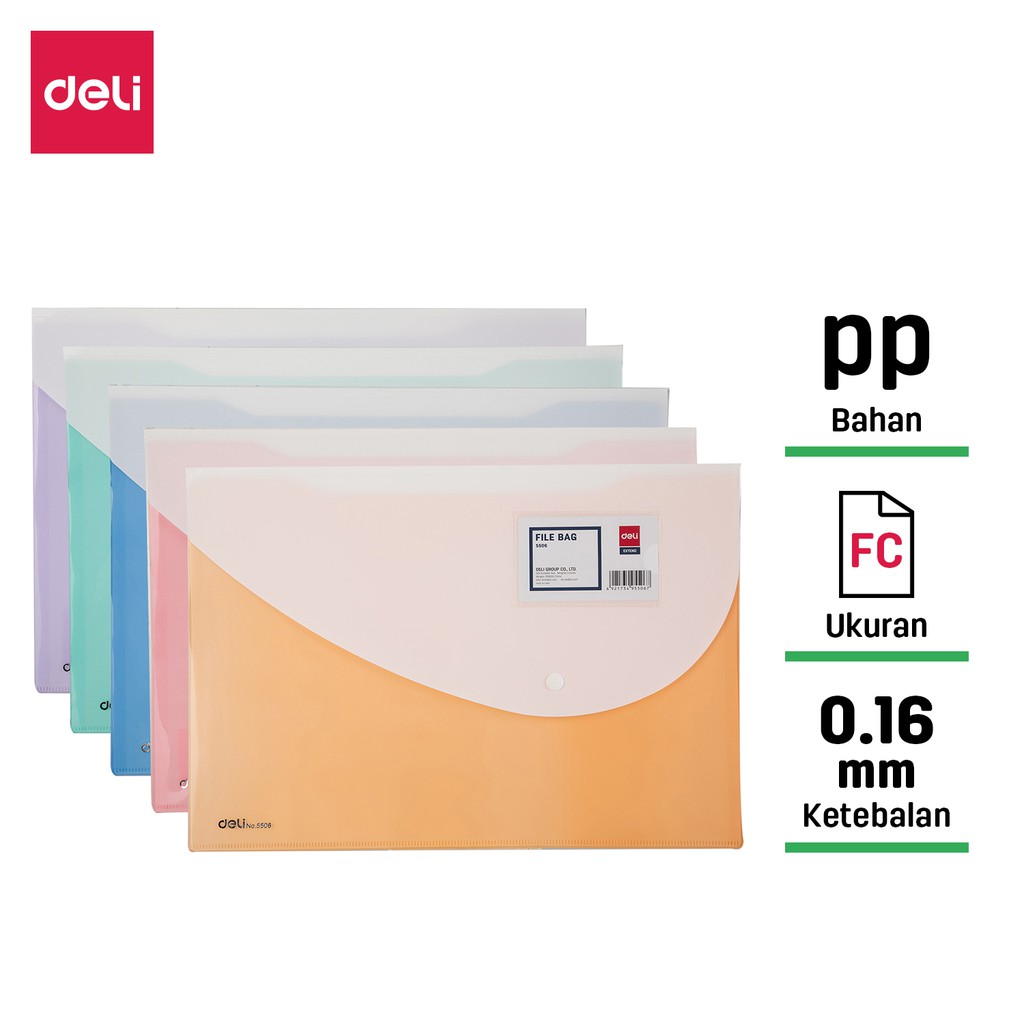 

Deli File Bag Tempat file Sistem pembuka & penutup yang mudah warna cerah E5506