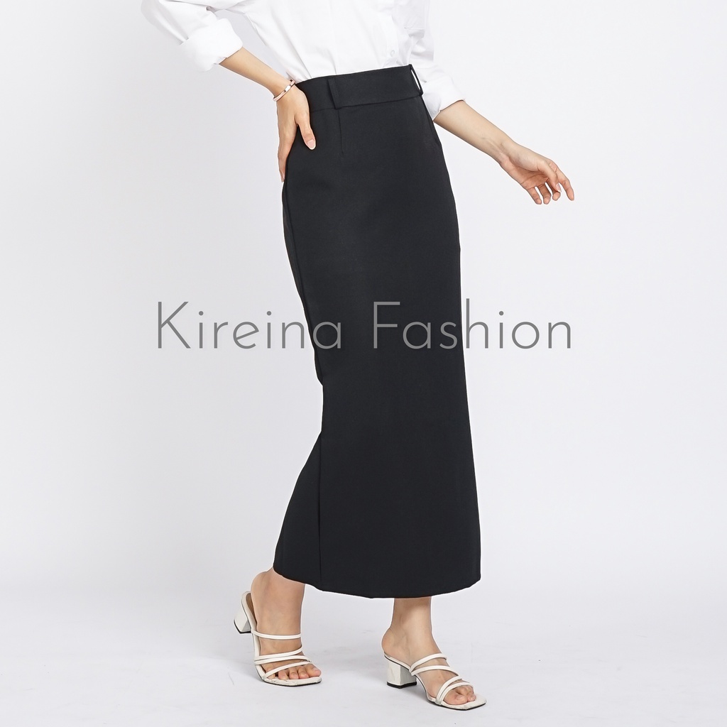 Rok Span Wanita Rempel Rok Kerja Wanita Skirt Polos Bahan Semi Wol | Kireina Fashion