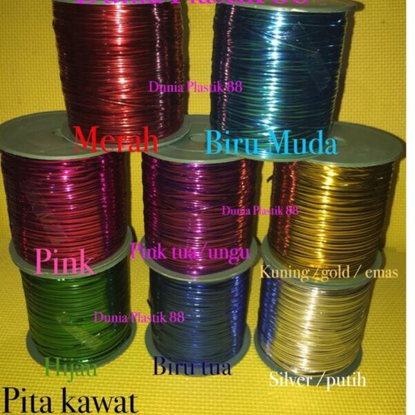 

♜ 1GULUNG/500YARD/-+150METER tali PITA KAWAT ikat pengait kait plastik metalik foil parcel souvenir ֍