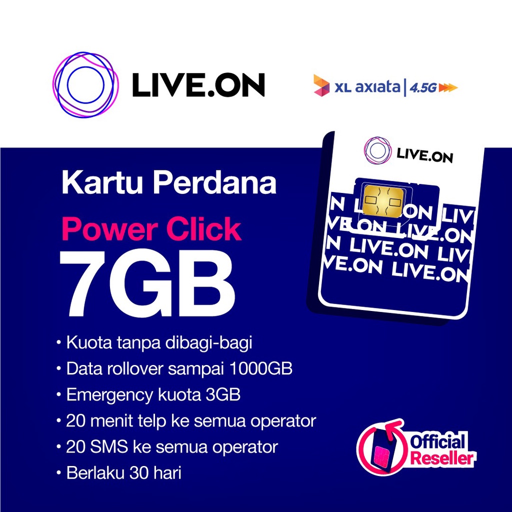 Kartu Perdana XL Live.On Paket Power Click 7GB. + 5GB BONUS (30 Hari)