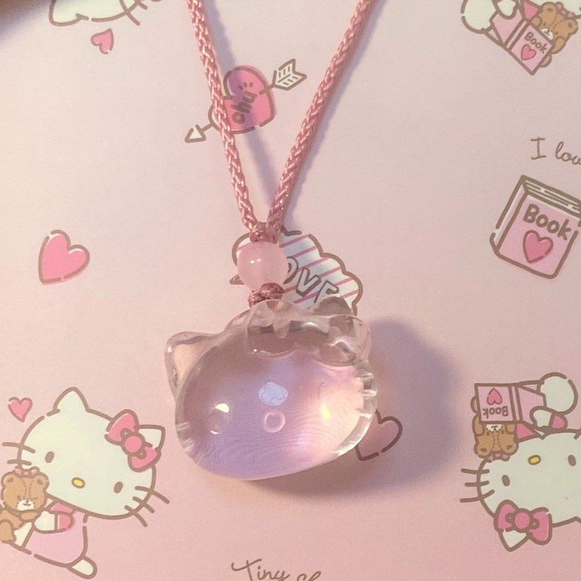 Hello Kitty Kalung Rantai Klavikula Hias Liontin Kristal Warna Pink Untuk Hadiah