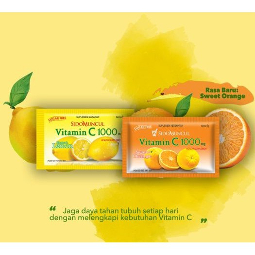 ❤ Under100 ❤ Vitamin C 1000mg Sidomuncul Lemon / Orange 1 Sachet | Health Supplement