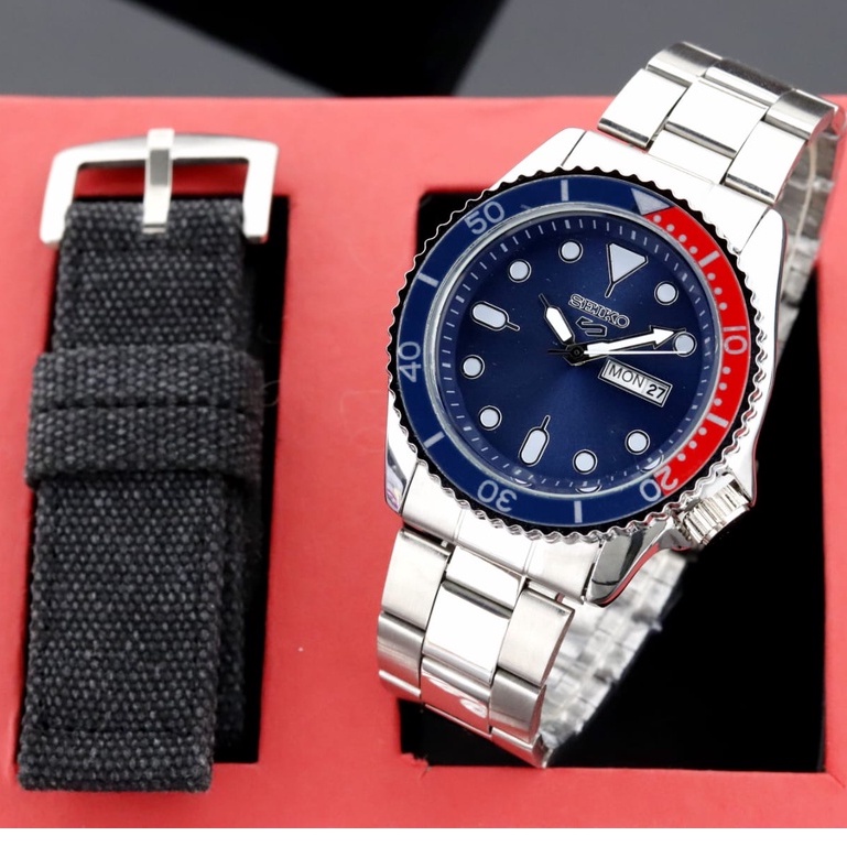 jam tangan pria seiko tangal hari dapat free tali kanvas