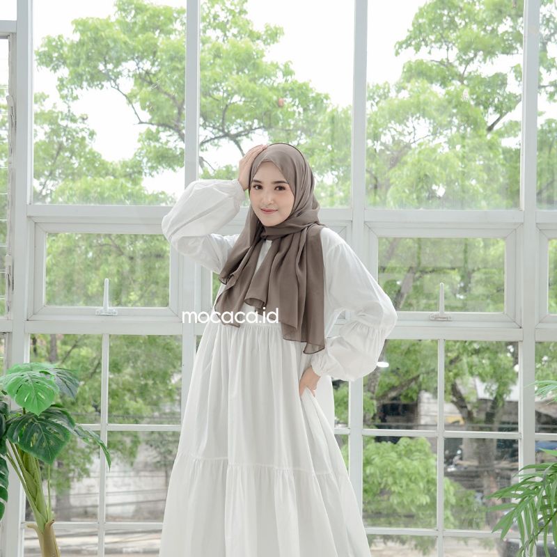 Dress Remple Babydoll katun poplin premium lengan balon busui friendly polos adem putih biru cream