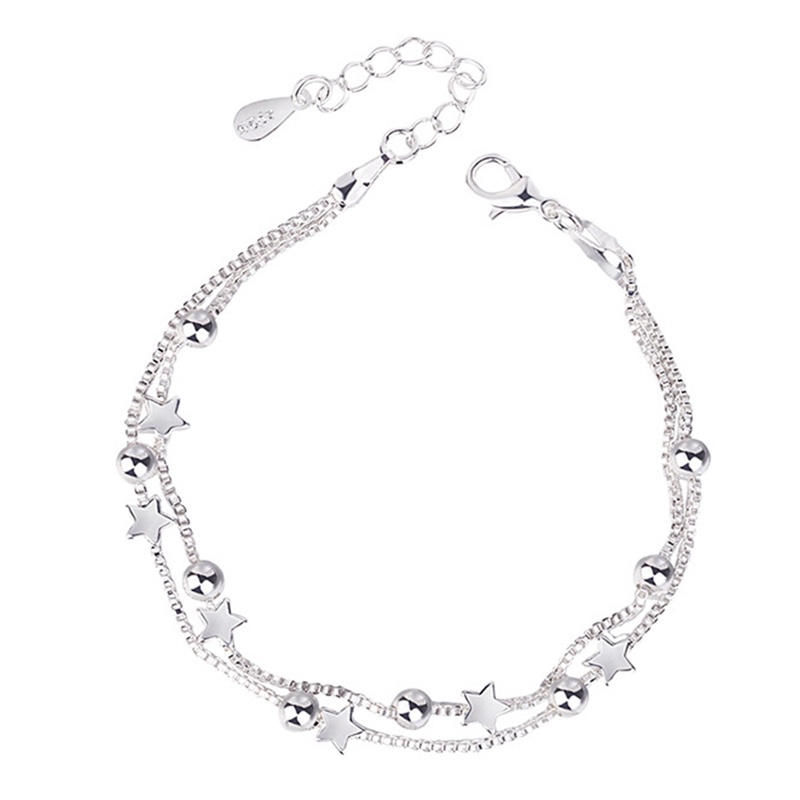 Gelang Tangan Sterling Silver 925 Dengan Hiasan Bintang + Batu Zircon Untuk Wanita