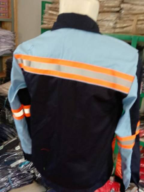 SERAGAM BAJU SAFETY DONGKER KOMBINASI BIRU LANGIT RESLETING