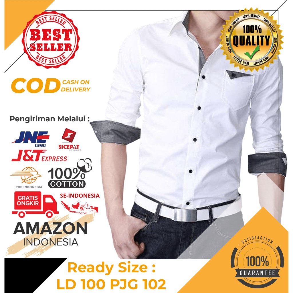 [BISA COD] KEMEJA COWOK HEM PRIA MODEL SLIM FIT BAHAN KATUN TEBAL DINGIN JAMINAN NYAMAN GARANSI