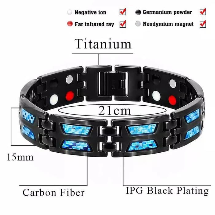 GELANG KESEHATAN TITANIUM ORI BIRU CARBON 4 BARIS PREMIUM KUALITAS