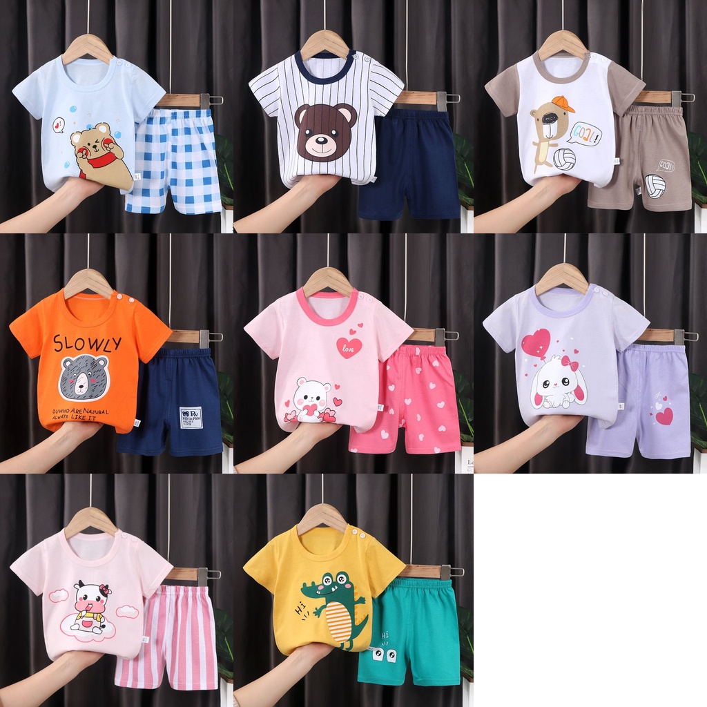 BABY STORE01 - BBA1 SETELAN ANAK 0- 3 TAHUN BAJU SETELAN ANAK PIYAMA TIDUR PENDEK JUMPER ANAK BAYI