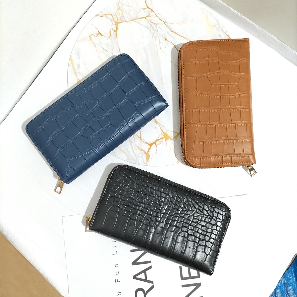 Dompet kulit sintetis panjang wanita remaja dewasa motif croco tempat hp uang kartu masa kini