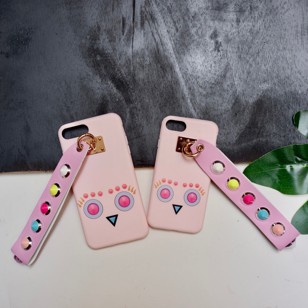 Soft Case Iphone with fendi strap you Casing 6/6S, 6/6S Plus, 7 &amp; 7 Plus, Rubber - Eyes Round Pink