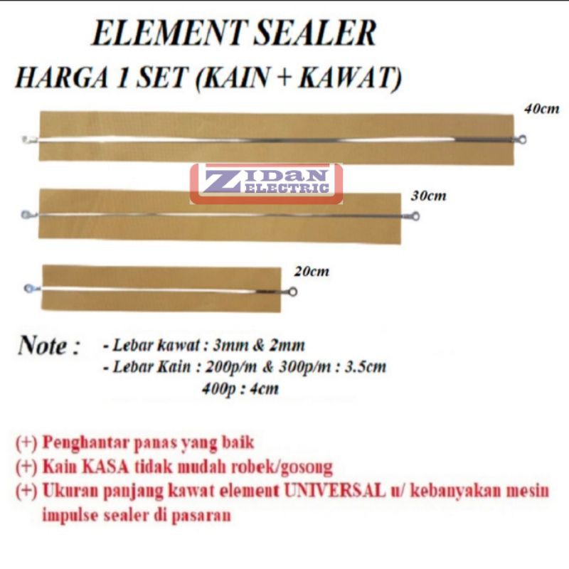 Elemen Kawat Press Plastik 20cm 30cm 40cm / Elemen Pemanas Sealer / Element Impulse Sealer