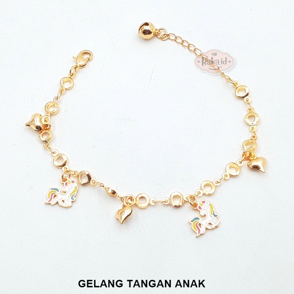 Gelang Tangan Rantai Anak Love Unicorn Pelangi Gold Perhiasan Anak Lapis Emas 18k 833