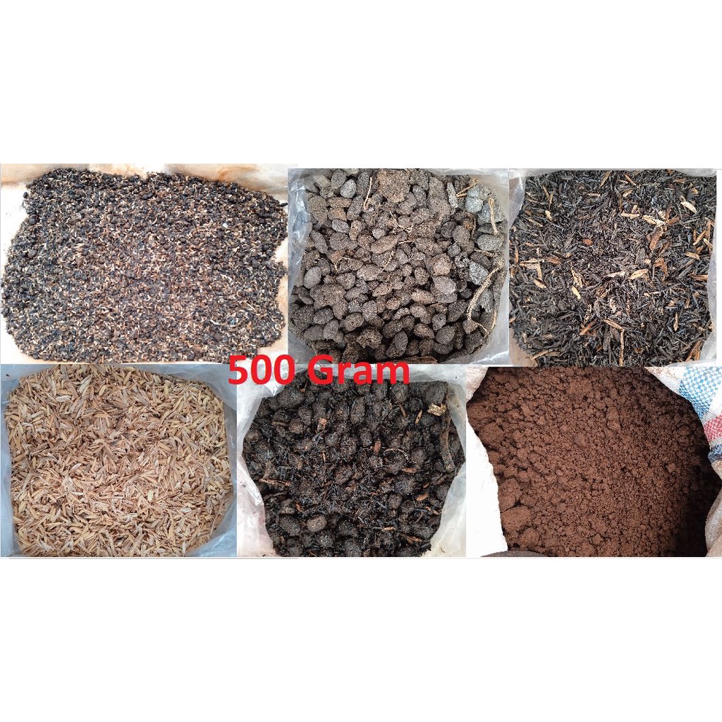 SEKAM BAKAR, SEKAM MENTAH, PUPUK ORGANIK, KOHE KAMBING FERMENTASI, MEDIA TANAM, TANAH TAMAN 500 GRAM