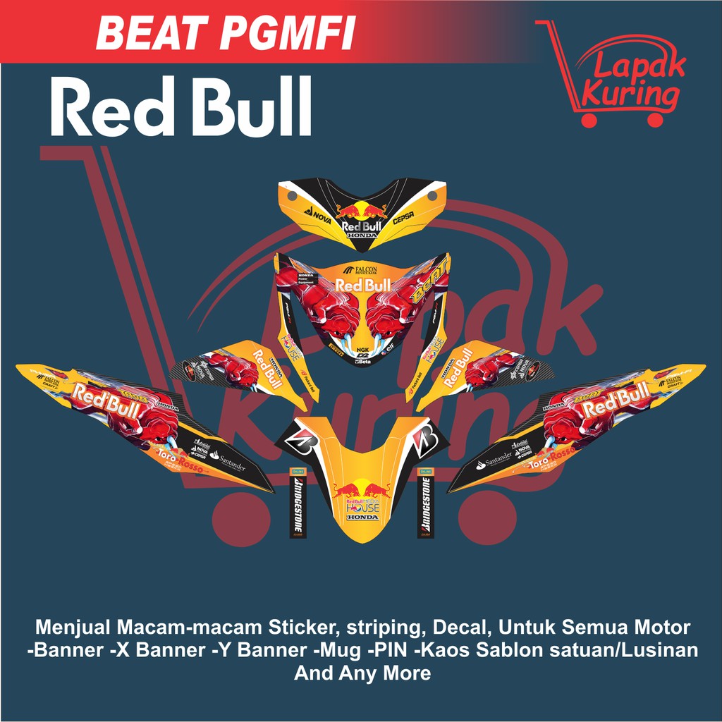 DECAL STICKER HONDA BEAT PGMFI REDBULL ORANGE