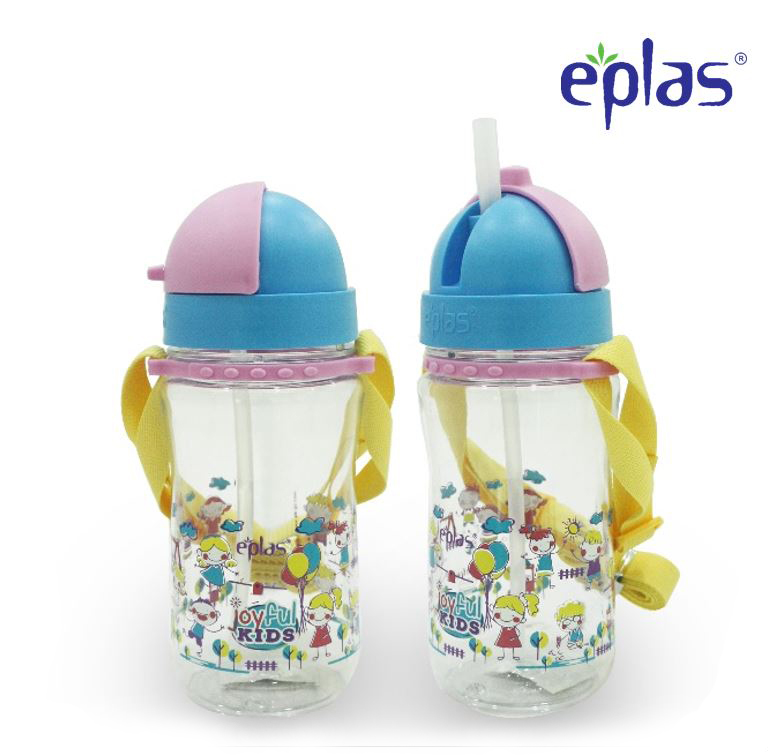 EPLAS Kids Water Bottle With Straw, Removable Strip (480ml), Botol Air, BPA Free, Tritan