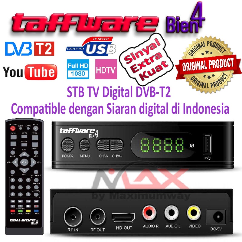 Taffware Bien4 Receiver TV Digital DVB T2 STB DVB-T2 Full HD Semua TV bisa menerima siaran Digital Full HD 1080P DVB-T2 Digital Converter Box with WIFI for Analog TV, Media Player / TV Tuner HDTV Set Top Box, Recording PVR