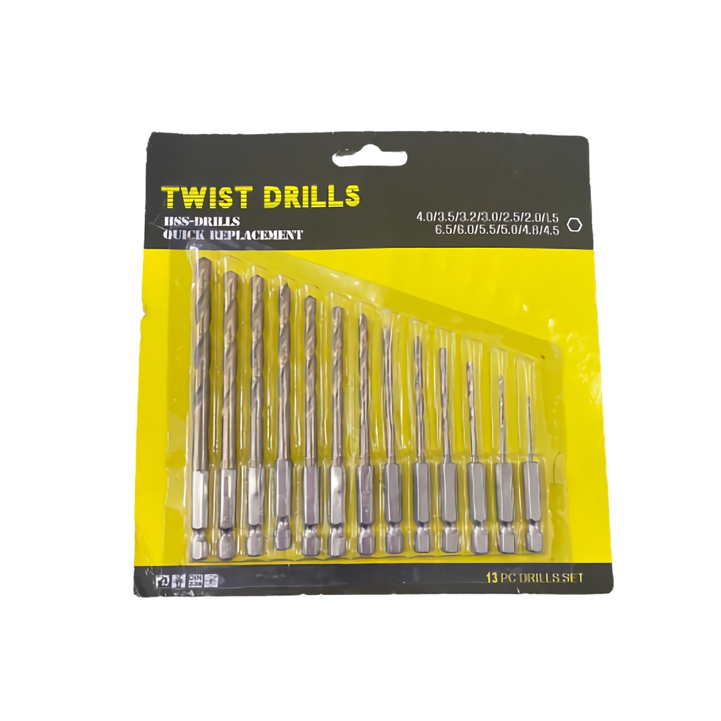 MATA BOR BESI TWIST HSS STEEL TITANIUM SET 13PCS UKURAN 1,5MM - 6,5MM