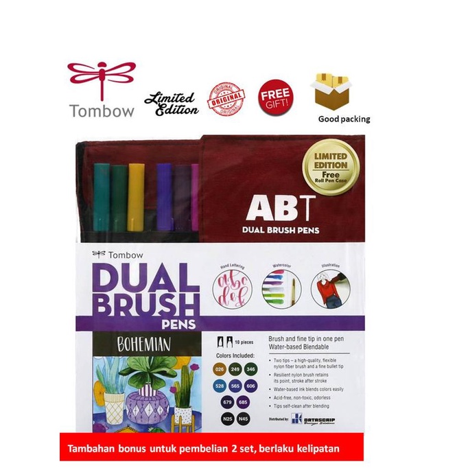 

(BISA COD) Tombow Dual Brush Pen ABT, Bohemian, set 10, free case FREE ONGKIR Kode 1334