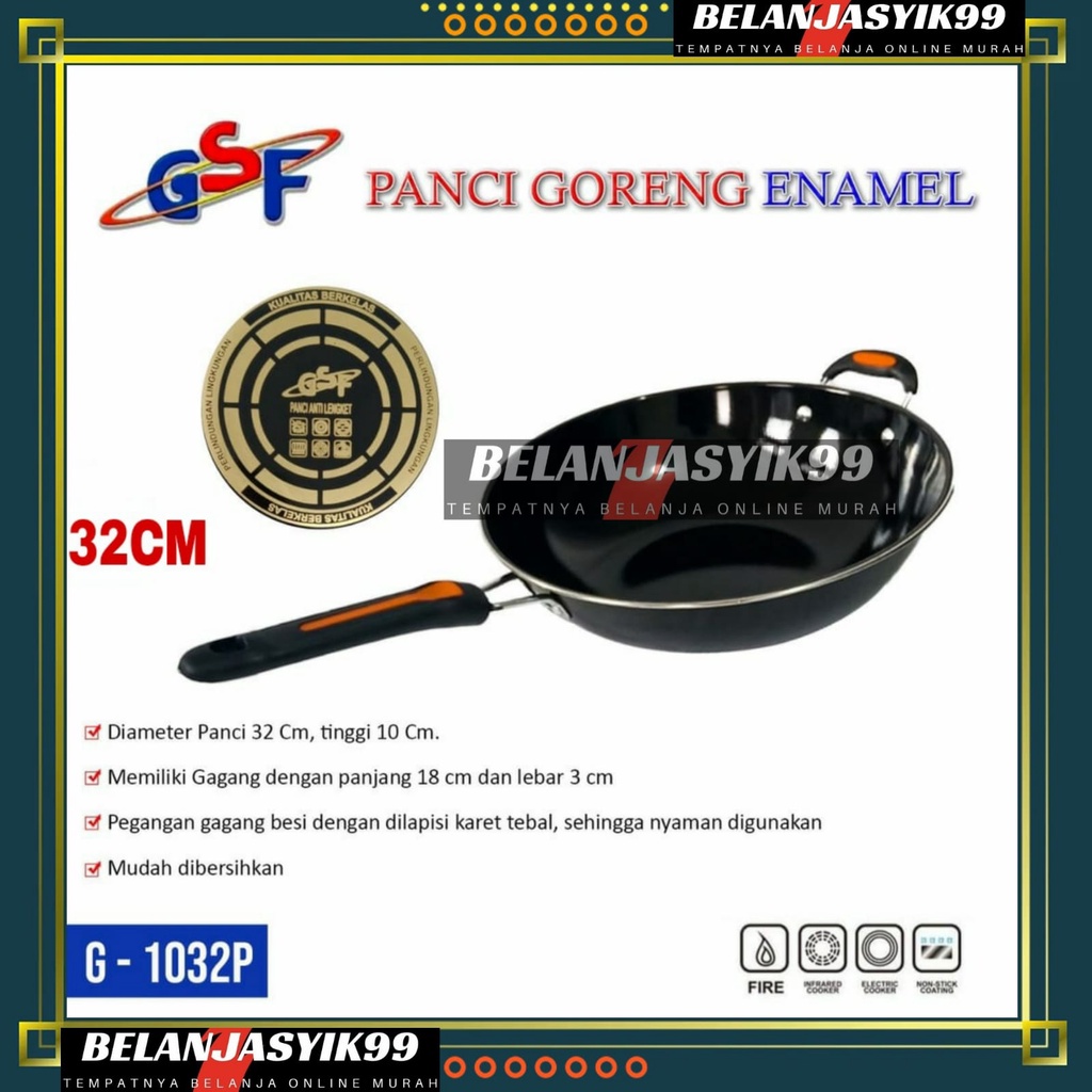 WAJAN GAGANG GSF 32CM / WAJAN GAGANG GSF 1032P 32CM / WAJAN PENGGORENGAN GSF ENAMEL ANTI LENGKET