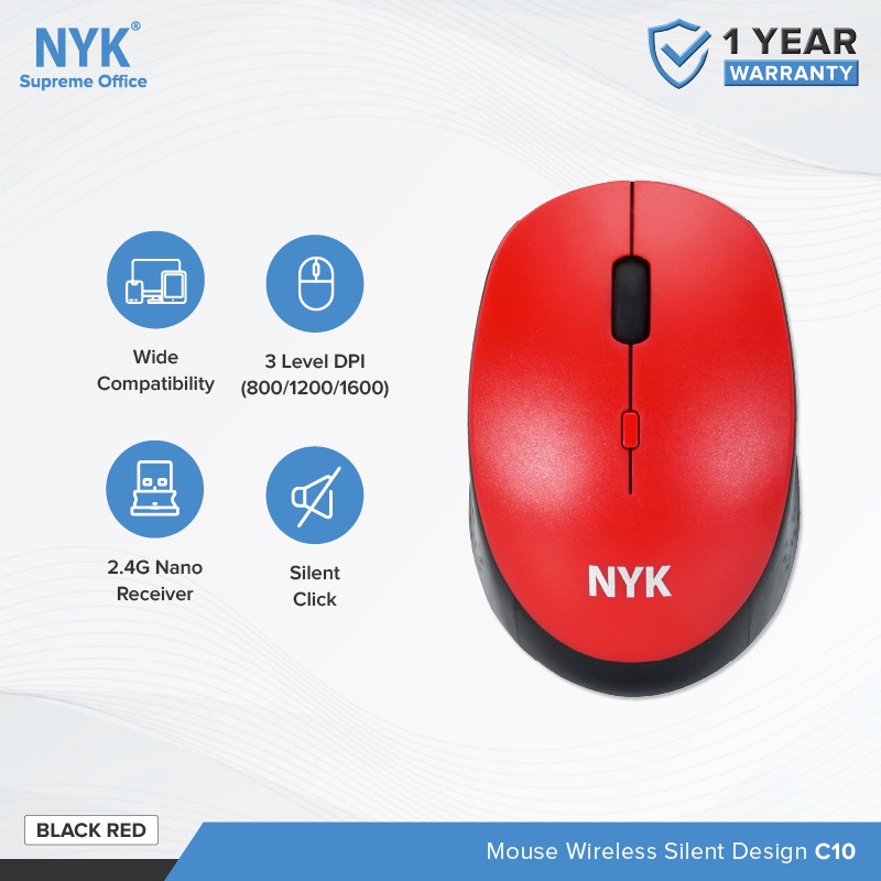 Mouse NYK Wirelles Black Red 2.4Ghz C10