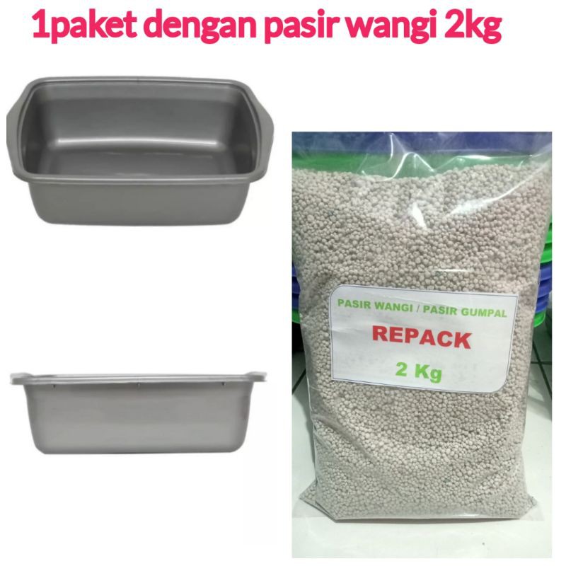 Paket Bak Pasir Kucing dengan Pasir Kucing Wangi Repack 2kg