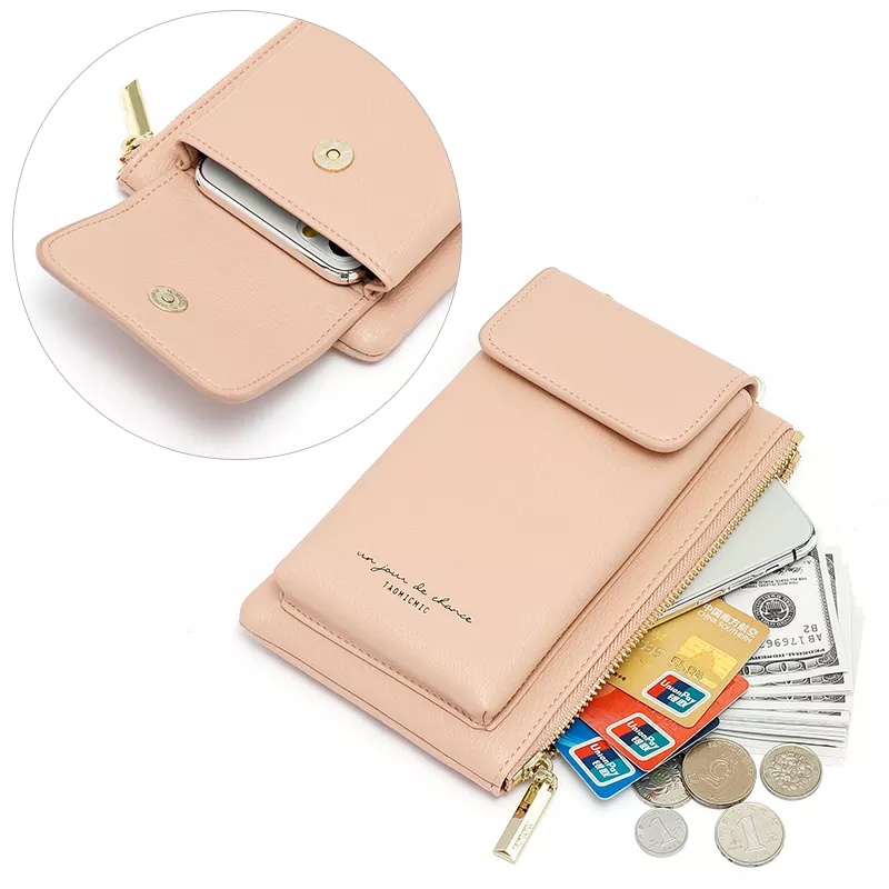 Dompet Wanita Abiya Bahan Kulit - Hanging Wallet Cewek Tas Selempang Gantung Leher Kartu HP Korea Fa