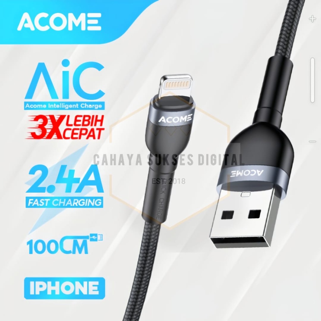Kabel Data Acome AFL-010 2.4A iPhone Lightning Fast Charging