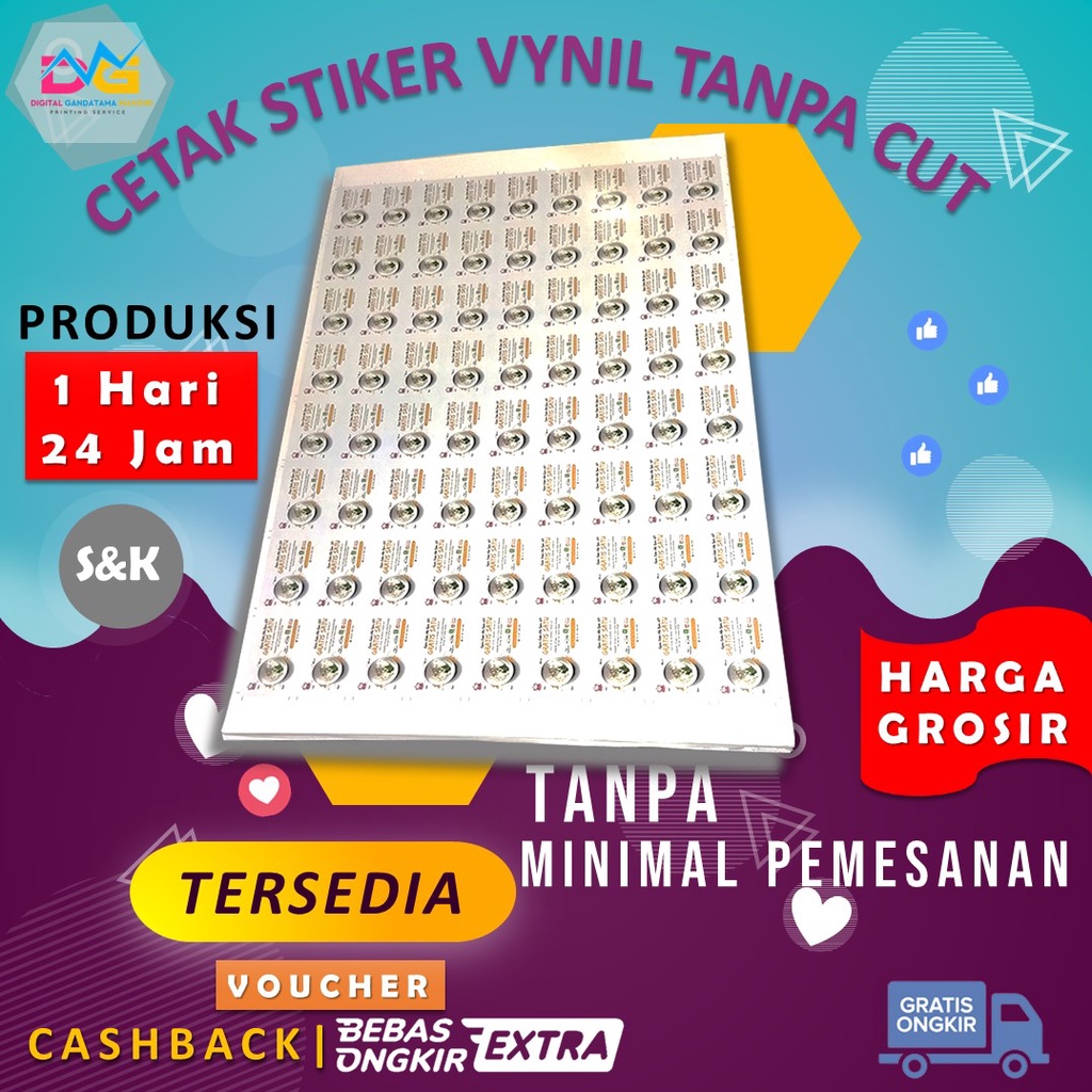 

CETAK STIKER VYNIL A3+ (PRINT SAJA TANPA CUTTING)