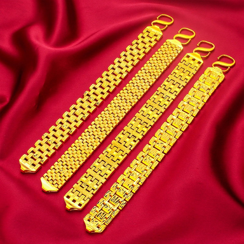 Gelang Bahan Tembaga Lapis Emas Imitasi Model Tepi Lebar Untuk Pria