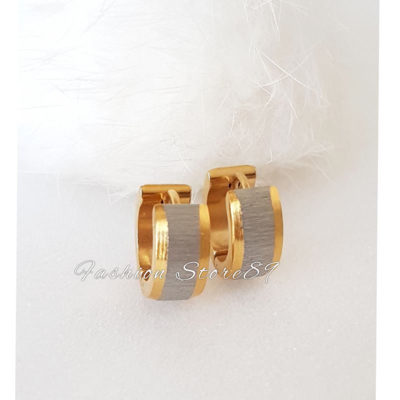 Anting Titanium gold silver full ulir silver titanium impor gold Antikarat Fashion anting jepit