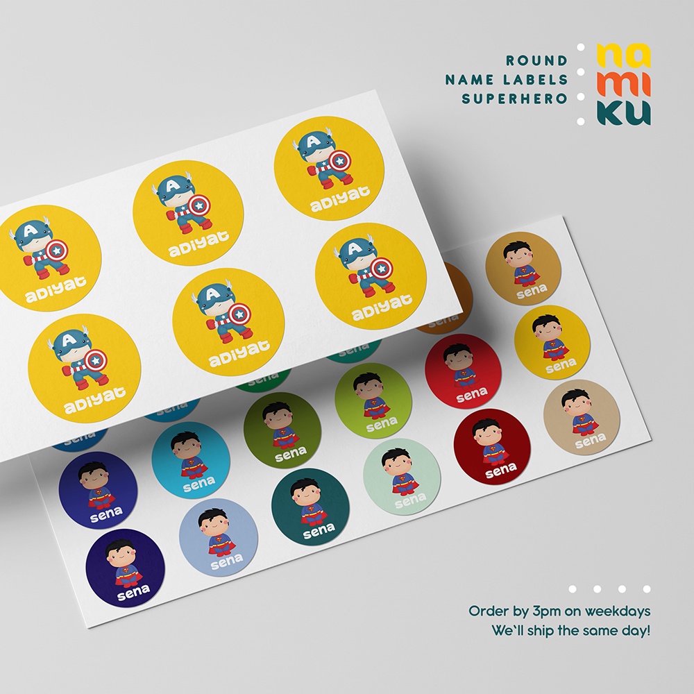 

NAMIKU Label Nama Bulat Gambar Superhero Bisa Timbul