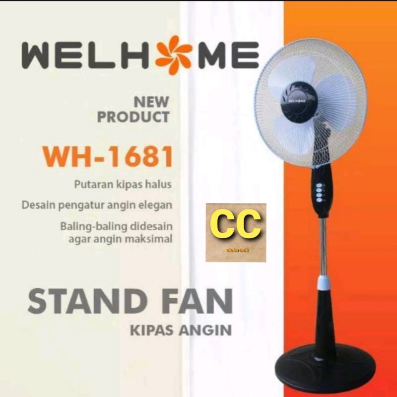 WELHOME standfan 3 speed / kipas angin berdiri WELHOME 16inc Standfan kaki bulat