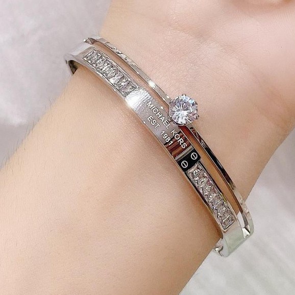 Gelang Tangan Wanita Titanium Premium Anti Karat Berlian Emas 18K Bulat Angka Romawi Ala Bangle fashion korea limited edition