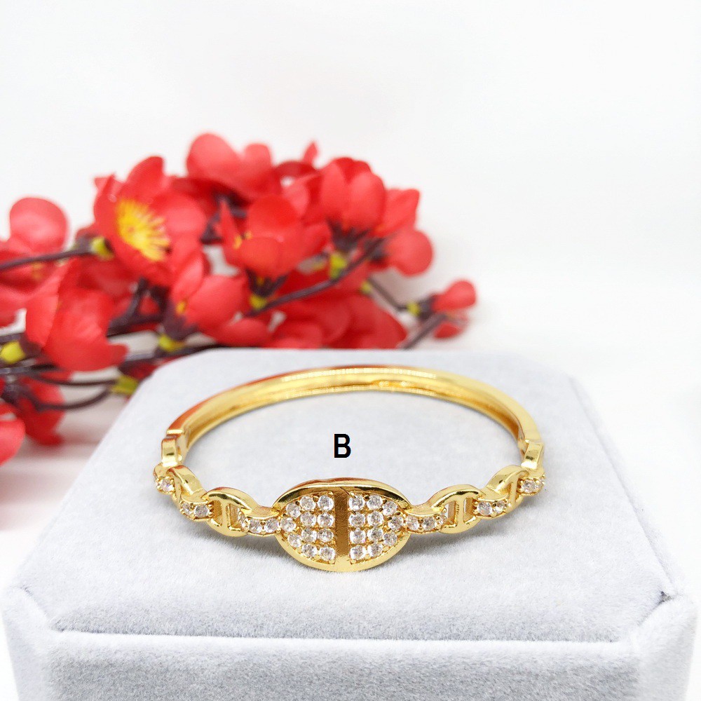 Gelang Bangle Kolong Xuping Lapis Emas Asli Love Bola Kotak Batu Mata Putih - BB308