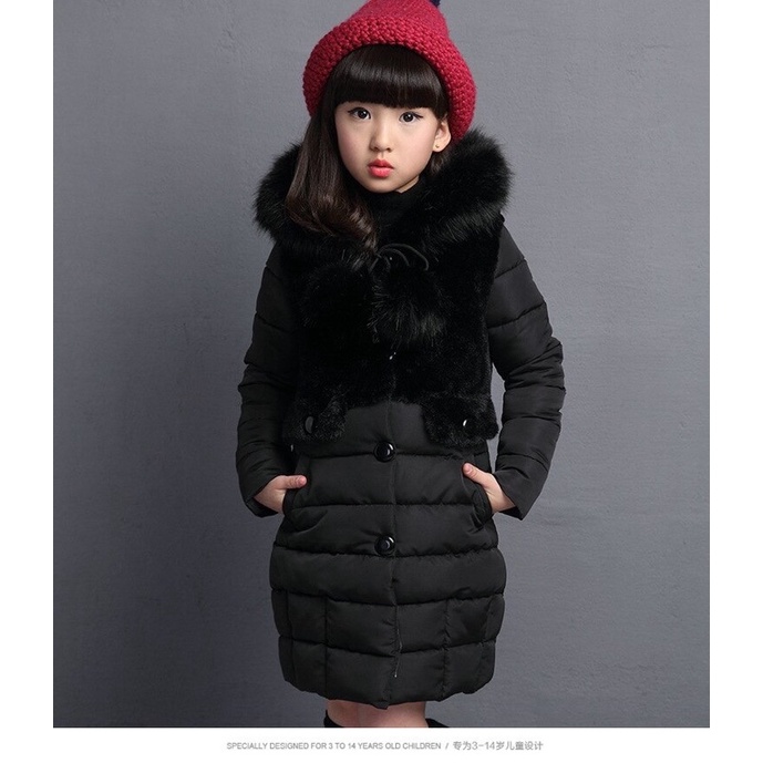 Jaket Winter Anak dengan Hoodie Bulu  Winter Kids Jacket