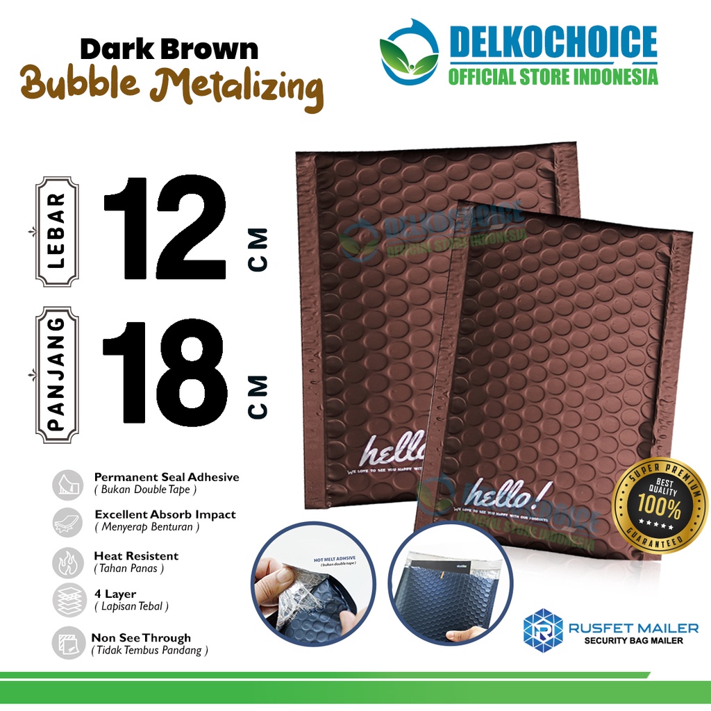 Amplop Bubble Mailer DARK BROWN 12x18cm Bubblewrap Packing Online Envelope Rusfet Coklat Tua PREMIUM