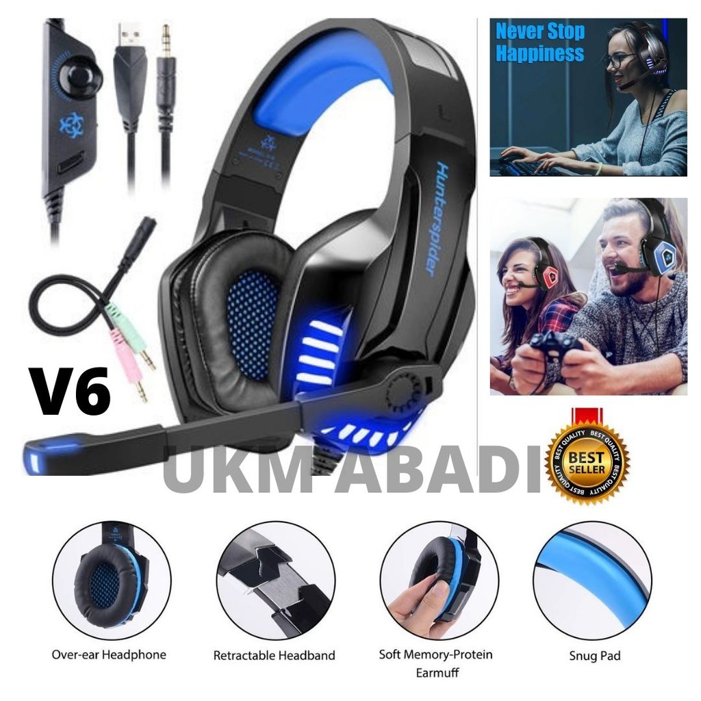 Headphone Earphone Gaming Headset LED with Mic Hunterspider V6 8OSK0HBK 111