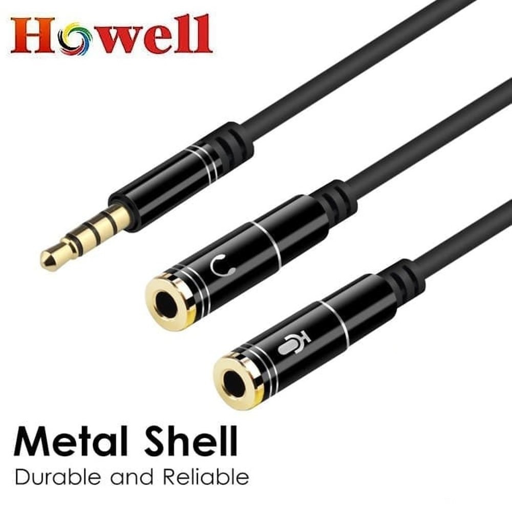 Jual Kabel Aux Audio & Amp - Mic Splitter 3.5mm Male to 2 Female howell