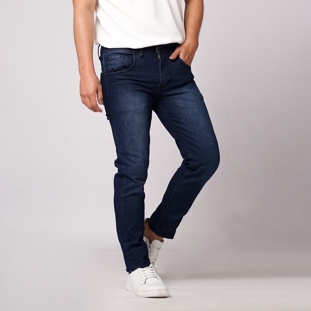 Celana Jeans Pria Slim Fit Dark Blue