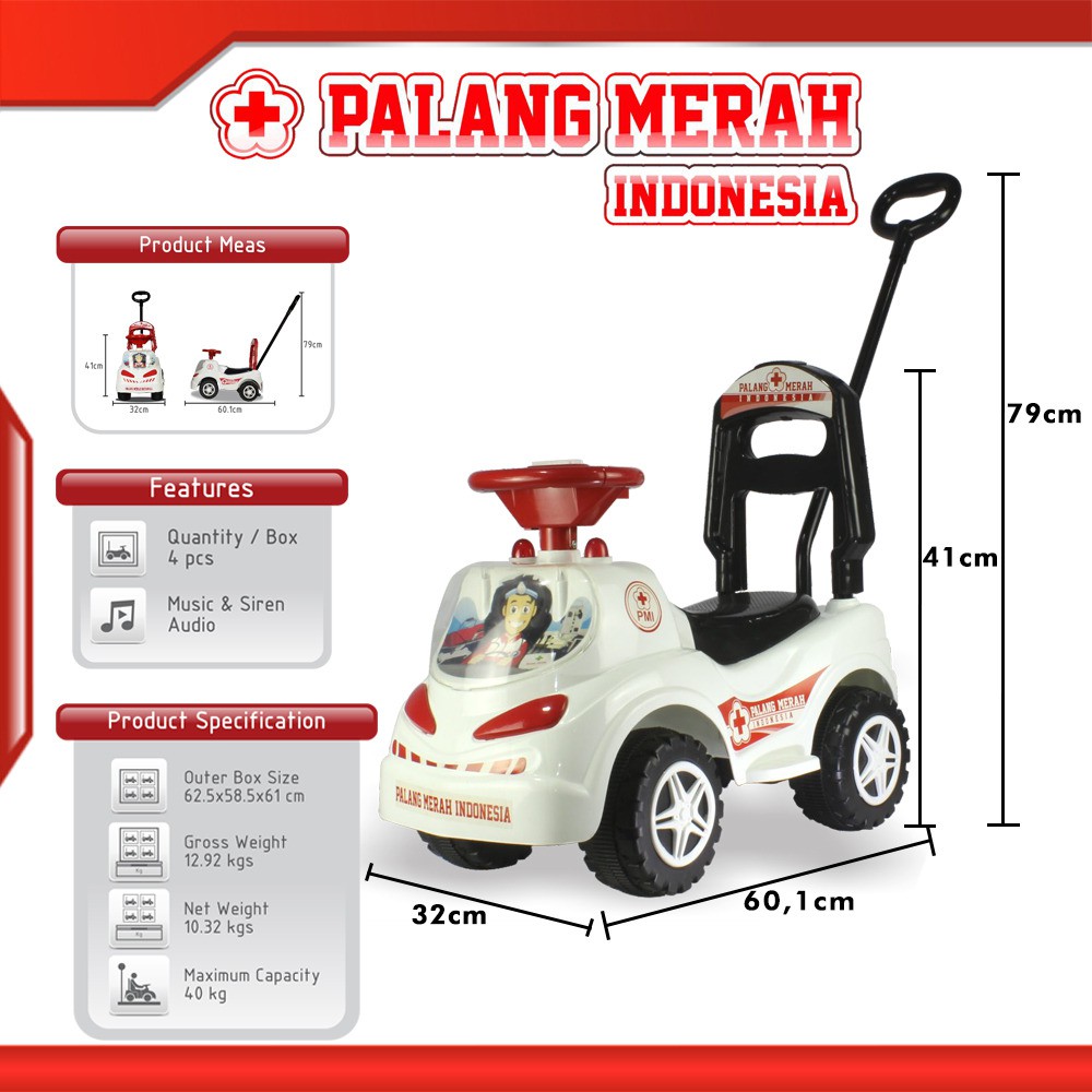 PROMO MKT-MPL PMI Ambulance Polisi Police Mobil Mobilan Duduk Dorong Mainan Anak Ride On Car Tolo