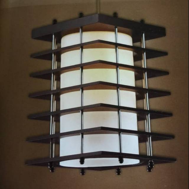 LAMPU GANTUNG MINIMALIS KOTAK/BULAT KAYU & KACA