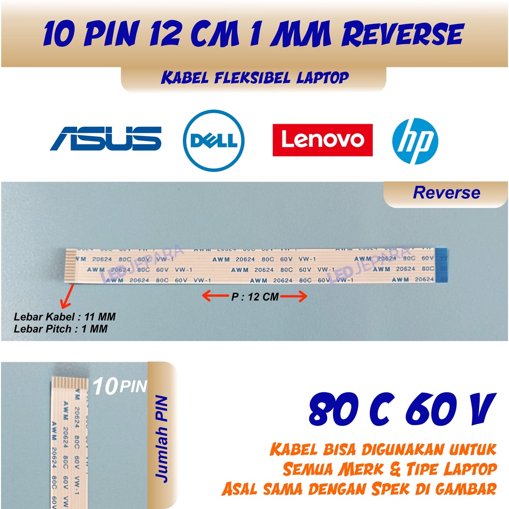 Kabel Flexible 10 Pin 12 CM 1 MM Bolak Balik Reverse 80C 60V