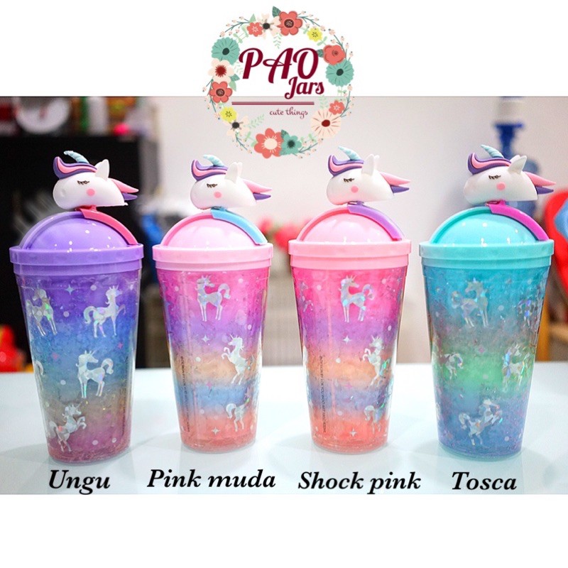  gelas  minum  anak gambar  cartoon unicorn gelas  gliter 