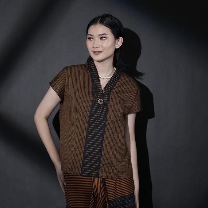 NONA RARA-Dhini Lurik T1596,Baju kerja blouse batik wanita modern