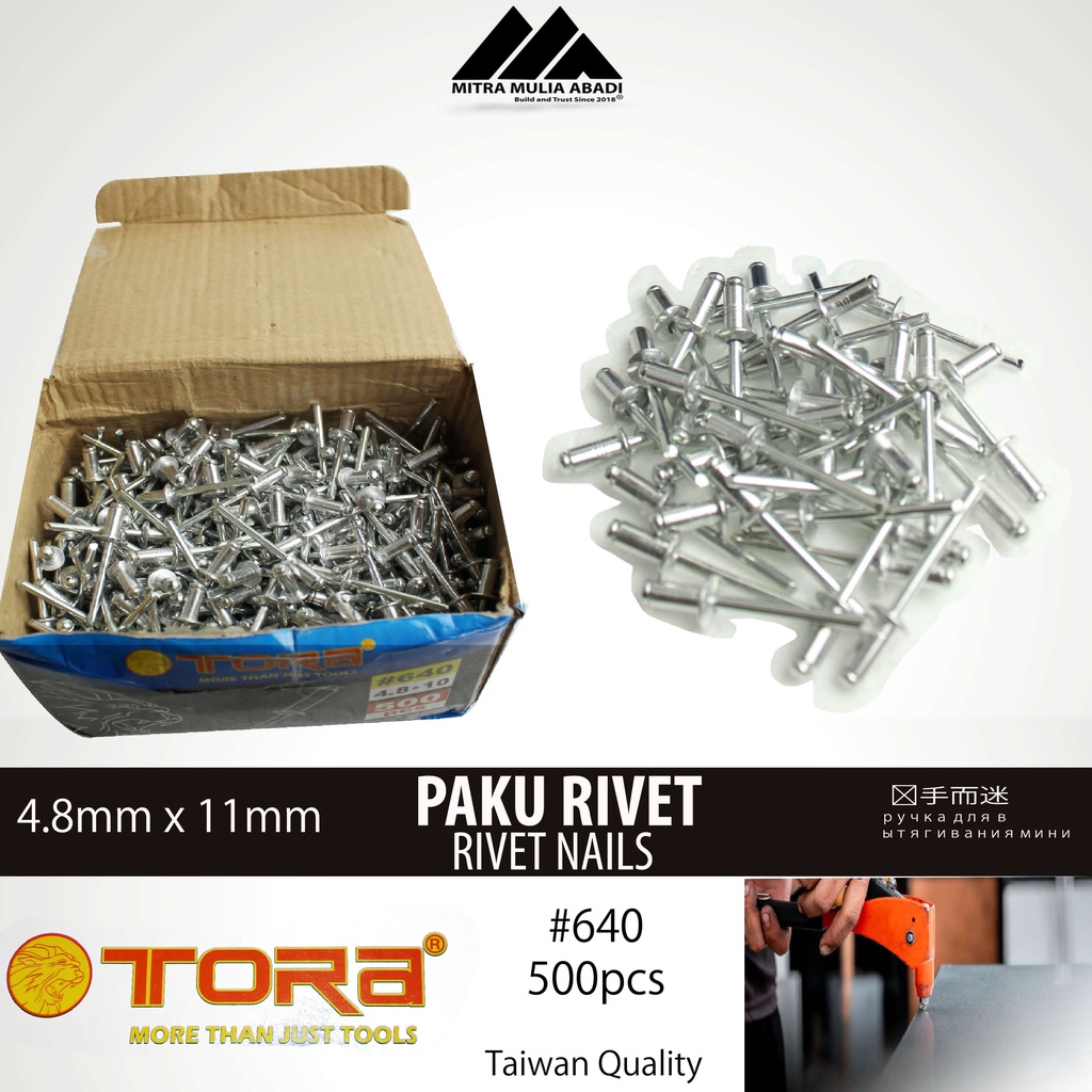 Paku Rivet TORA 4,8mm x 11 mm Blind Rivets 640 paku tembak - 10 pcs