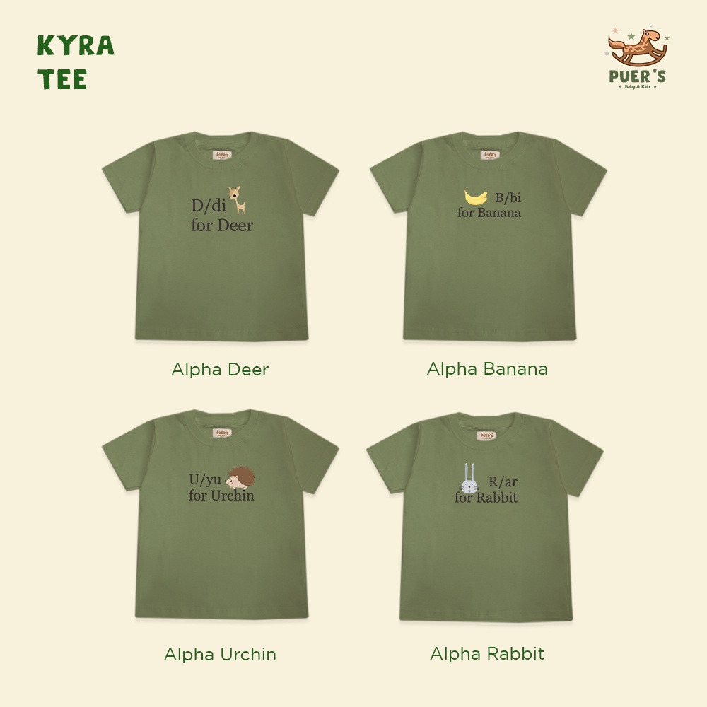 KAOS BAYI DAN ANAK PUER'S KYRA ALPHABET PISTACHIO (KAOS ANAK ALFABET SERIES)