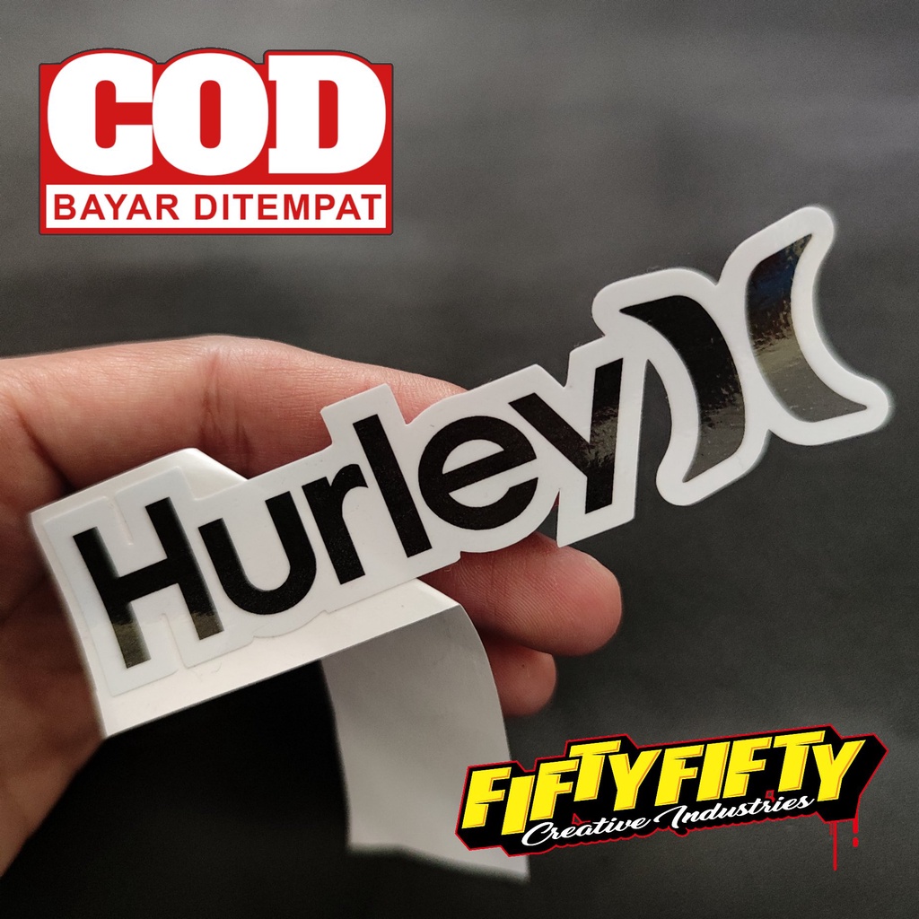 Stiker Print Cut HURLEY Stiker Printing Laminasi Glossy Tahan Air Stiker Motor Mobil Helm Sudah Membentuk Pola Desain