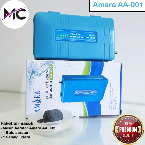 Aerator Aquarium Amara AA 001 DC Pompa Gelembung Udara Oksigen Hidroponik 1 Lubang Paket Lengkap Portabel Portable Baterai Battery Airator Pump Batre Praktis Mudah Dibawa Aksesoris Ikan Murah